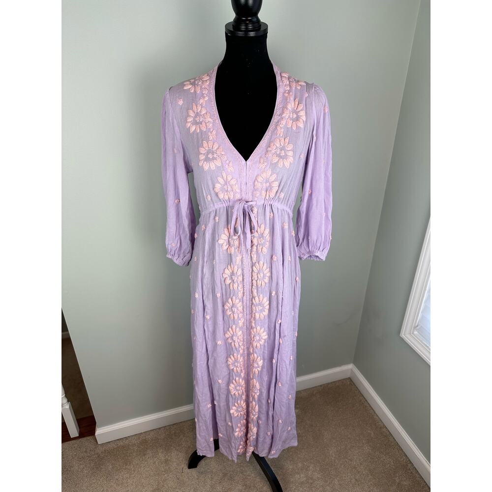 Free People Embroidered V Maxi Dress Lavender Fields- XS